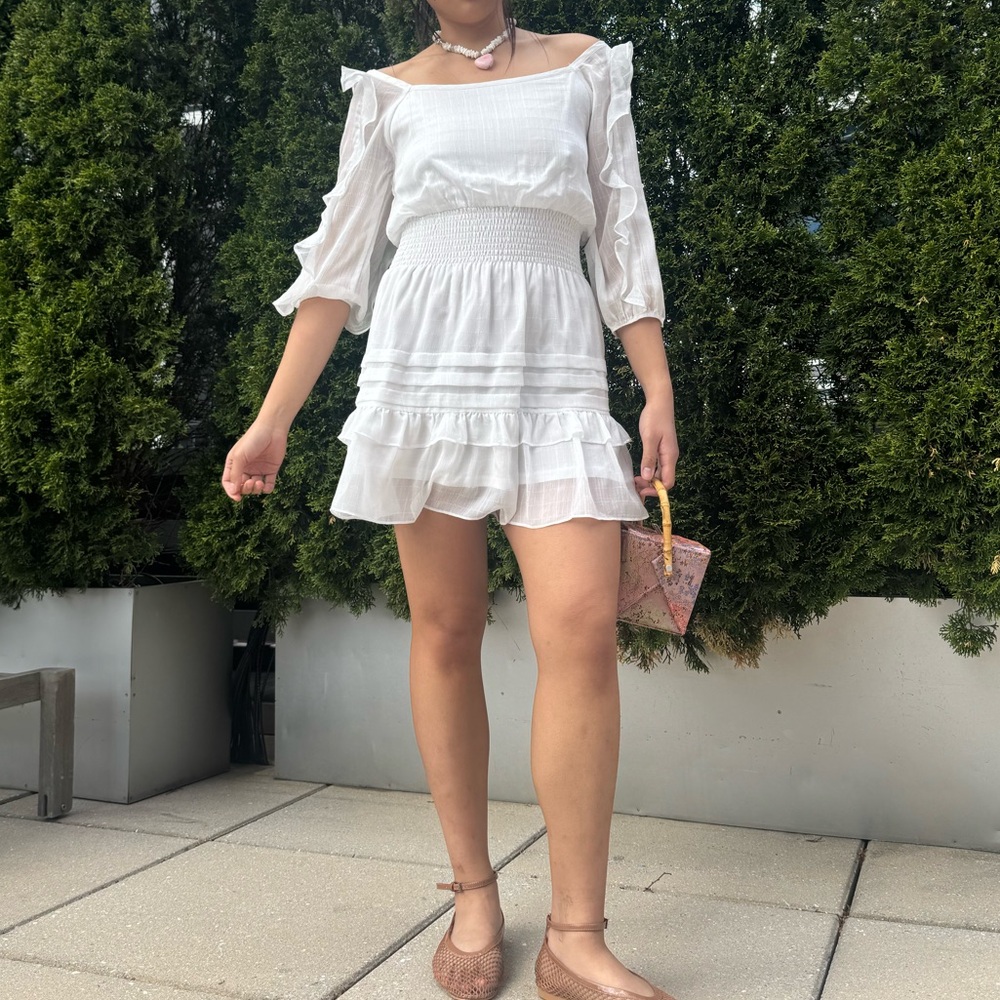 Storia White Off-Shoulder Ruffle Sleeve Sundress - Size Medium - Picture 2 of 15